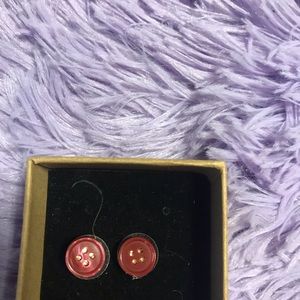 Marble red button earrings